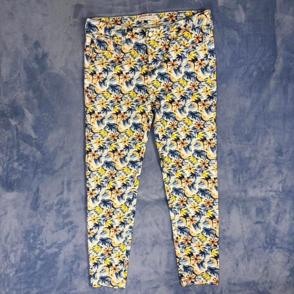 Truth + theory Yellow & blue floral leggings Size 12‎
